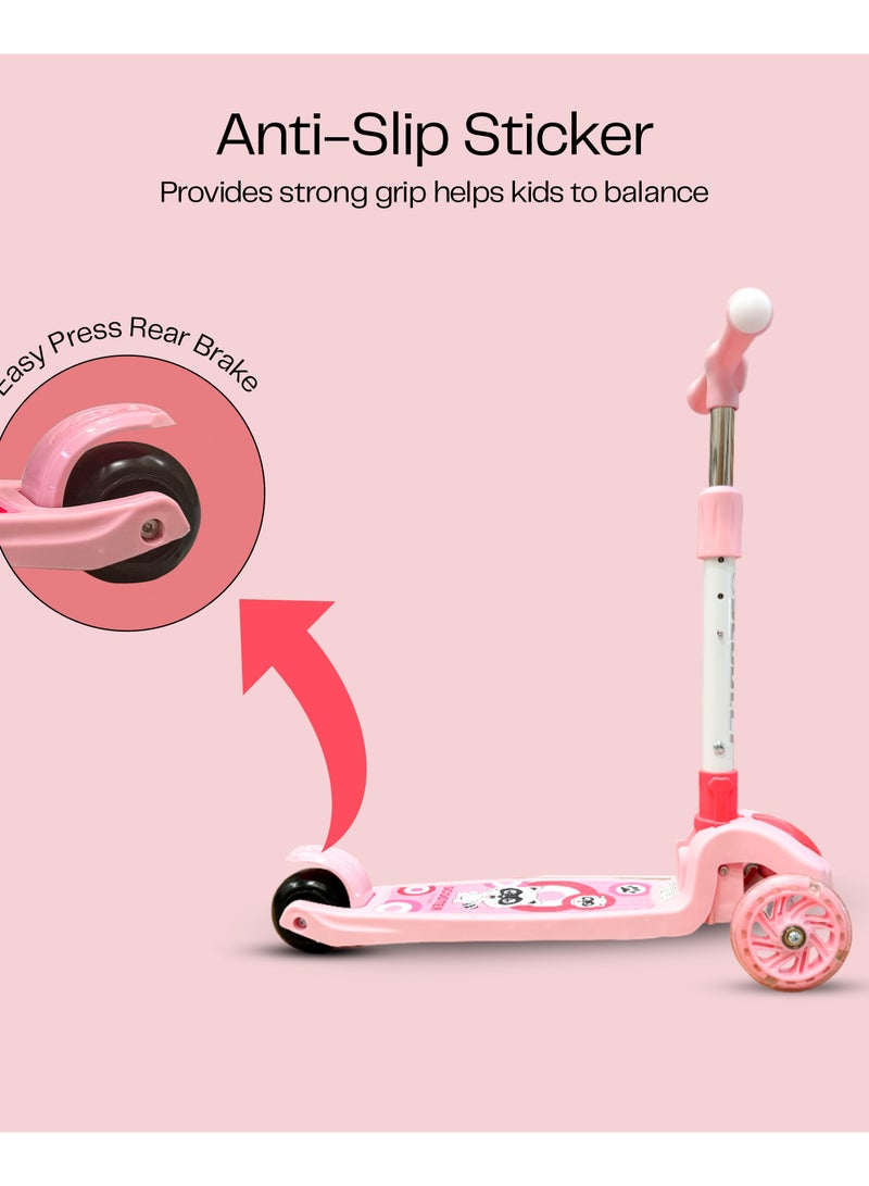 Kids' Scooter with LED Lights and 3-Level Height Adjustment - Pink