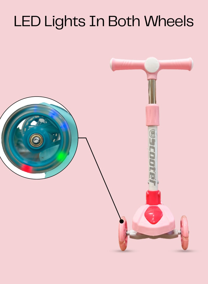 Kids' Scooter with LED Lights and 3-Level Height Adjustment - Pink