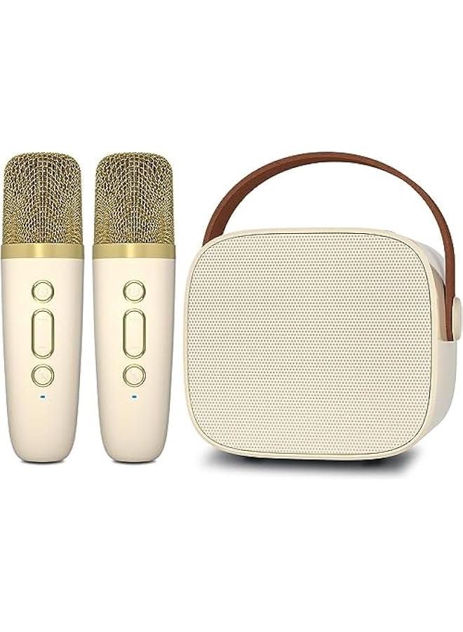 Bluetooth Speaker Karaoke for Kids Adult Karaoke Machine with 2 Wireless Microphones Portable Bluetooth Karaoke Toy for Girls and Boys Birthday Gift Family Party Entertainment (Beige)