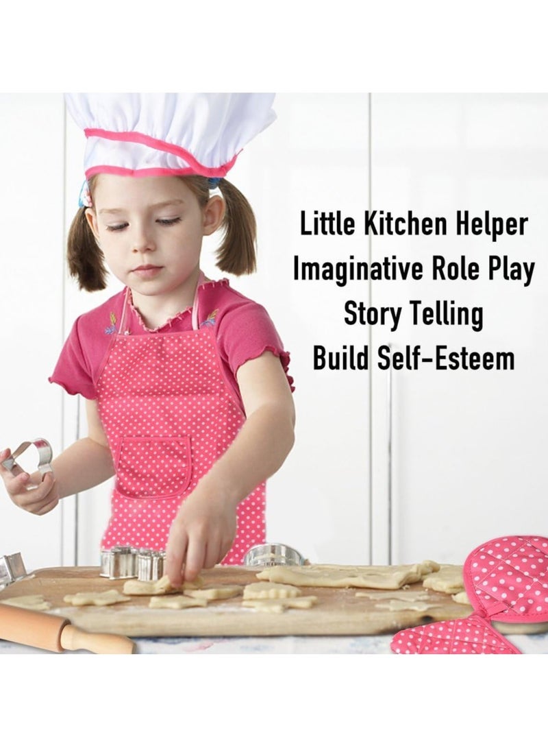 11-Piece Polka Dot Kids Kitchen Cooking Play With Apron And Chef Hat Set 40x38x2cm