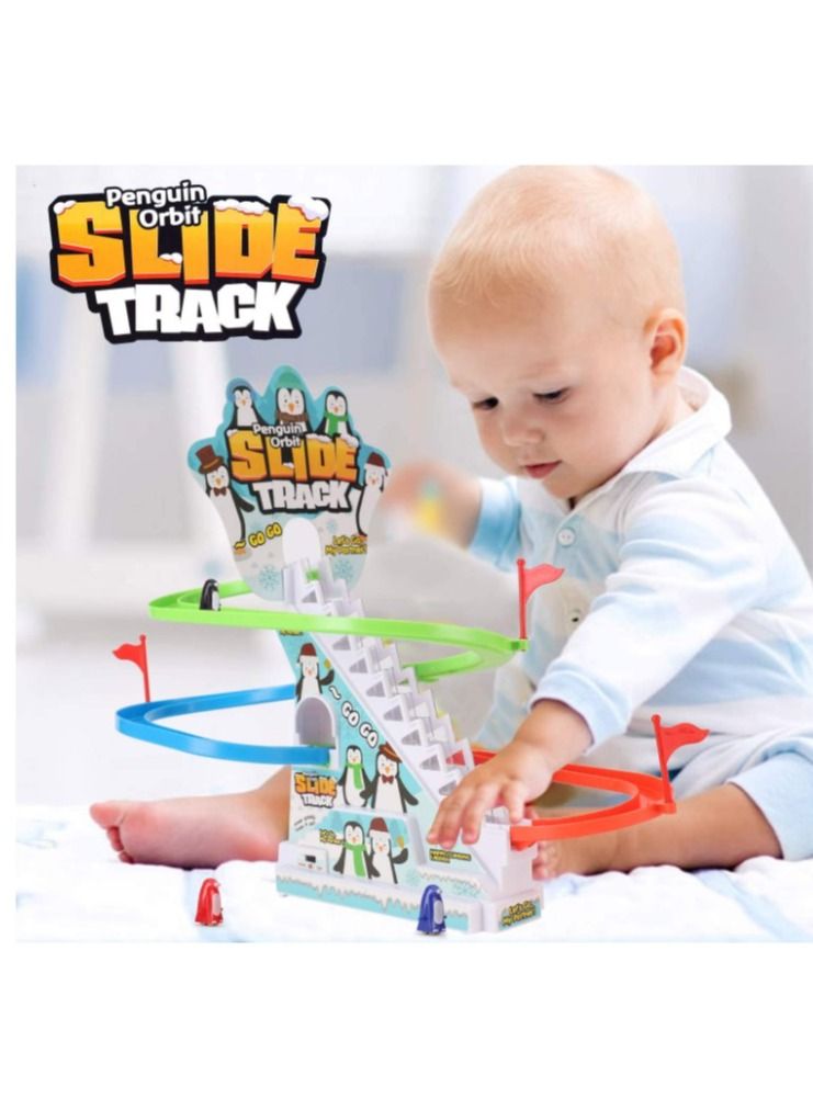 Penguin Sliding Track Puzzle Electric Race Train Track Toy with Music