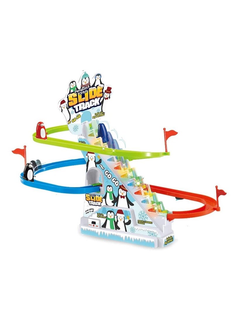 Penguin Sliding Track Puzzle Electric Race Train Track Toy with Music