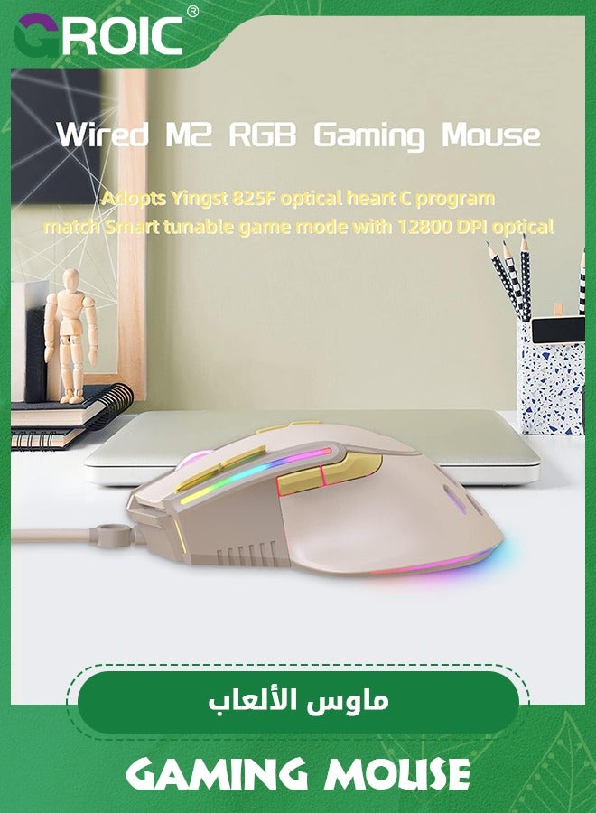 Wired Gaming Mouse with 6 Types RGB Backlit High Precision Adjustable 12800DPI,PC Gaming Macro Programming Mouse Conform Right Hand Engineering USB Plug Play for Laptop Mac