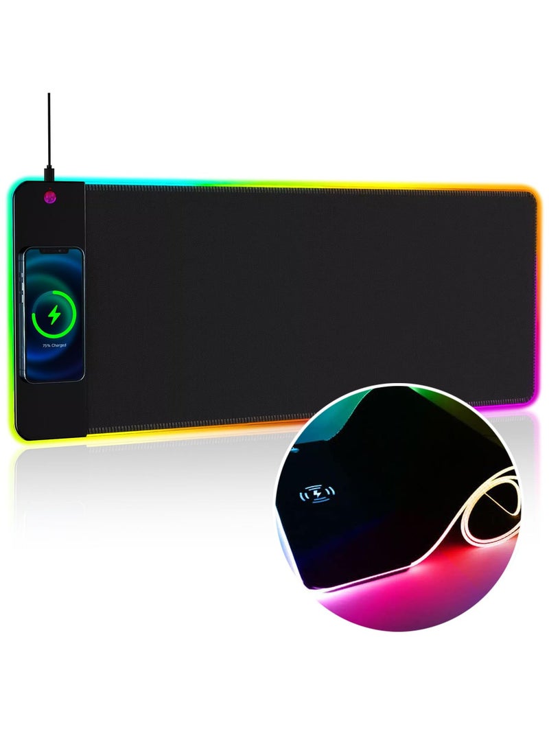 RGB Mouse Pad Gaming Large Mouse Pads for Keyboard and Mouse Extended Wireless Charging Mouse Mat, Waterproof 12 Lighting modes for Desk Computer Pat