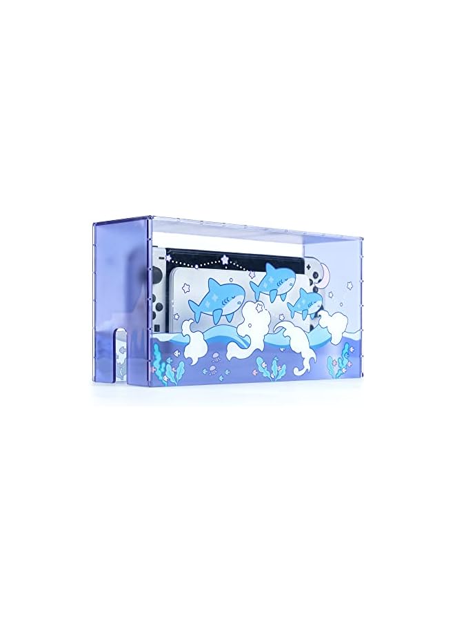 Cute Shark Acrylic Clear Dust Display Box Cover for Switch/OLED Dock, Assemble Waterproof Cover Case Compatible with Nintendo Switch/OLED Charging Dock Accessories