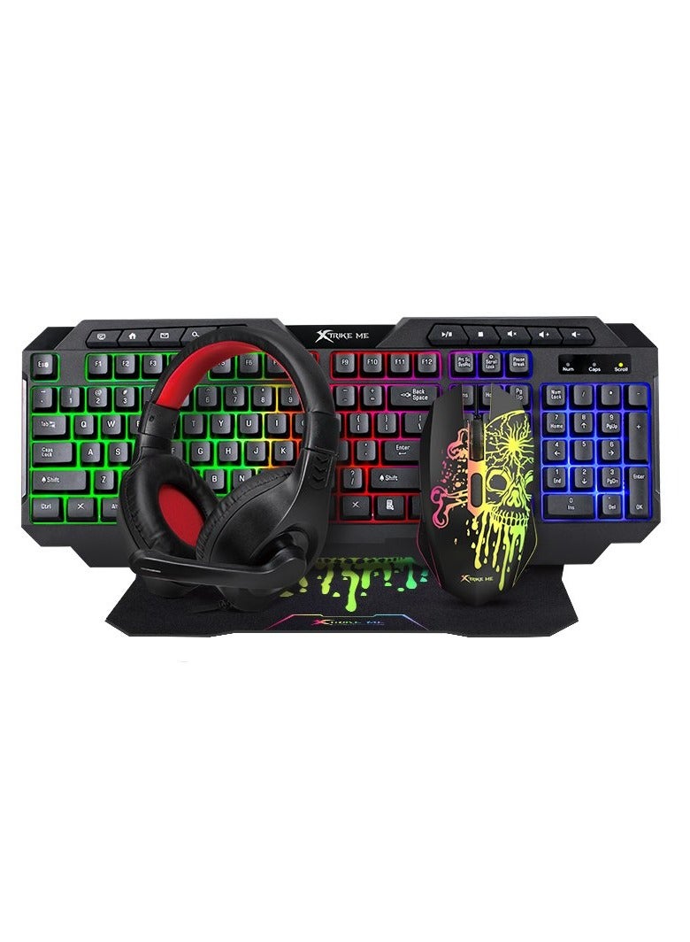 CMX-415 4-in-1 Gaming Combo | RGB Backlit Keyboard + High-Precision 6D Optical Mouse (8000 DPI) + Stereo Headset with Mic + Non-Slip Mousepad | Ultimate Gaming Gear for PC, PlayStation, Xbox, Mobile | 10M Keystroke, 7-Color RGB, Comfortable Design for Gamers
