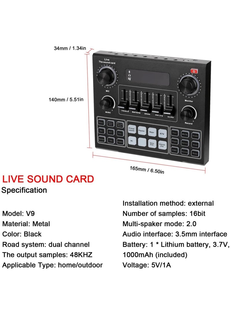 Multifunctional Live V9 Sound Card and BM800 Suspension Microphone Kit Broadcasting Condenser Microphone Set Intelligent Webcast Live Sound Card for Computers and Mobile