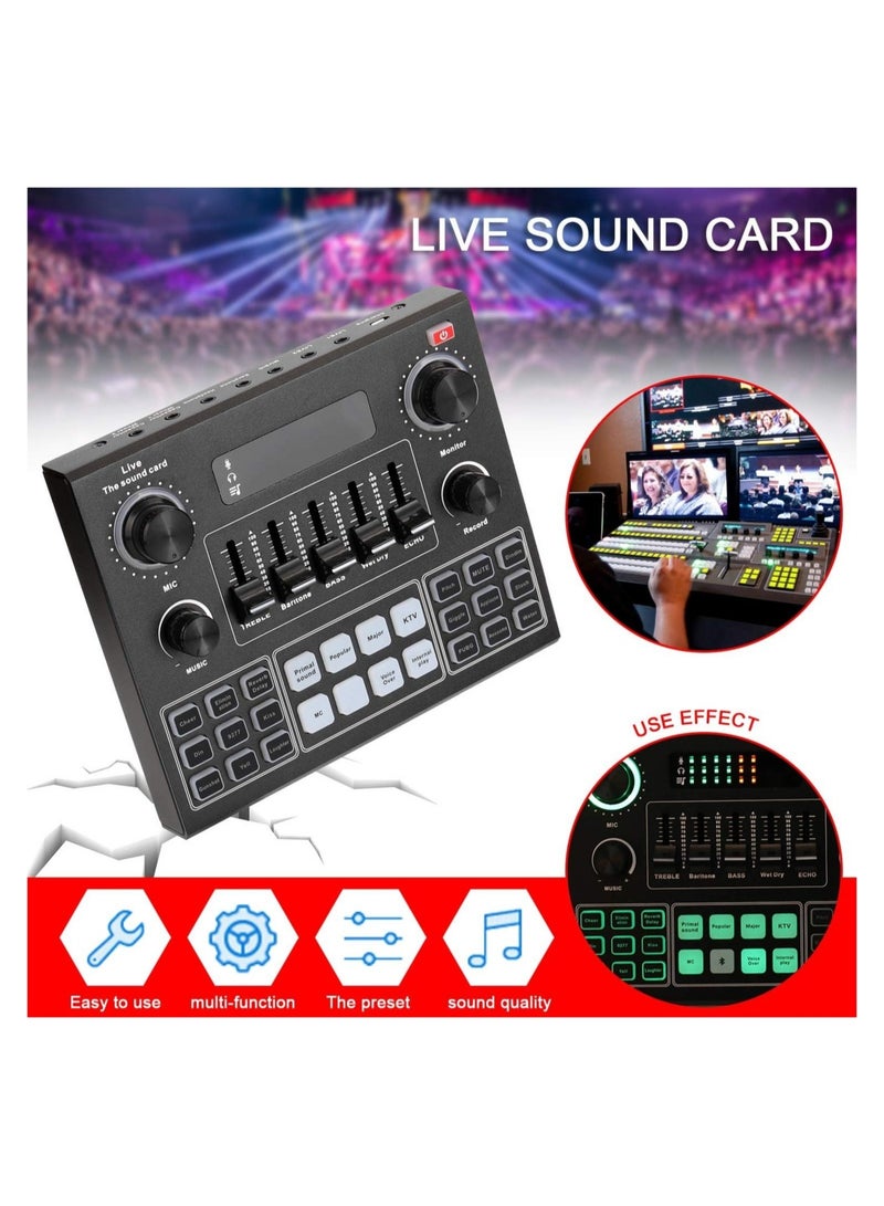 Multifunctional Live V9 Sound Card and BM800 Suspension Microphone Kit Broadcasting Condenser Microphone Set Intelligent Webcast Live Sound Card for Computers and Mobile