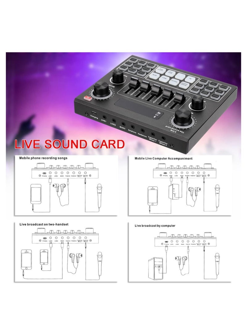 Multifunctional Live V9 Sound Card and BM800 Suspension Microphone Kit Broadcasting Condenser Microphone Set Intelligent Webcast Live Sound Card for Computers and Mobile