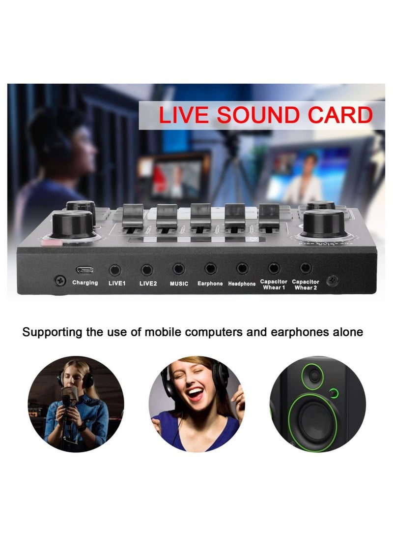 Multifunctional Live V9 Sound Card and BM800 Suspension Microphone Kit Broadcasting Condenser Microphone Set Intelligent Webcast Live Sound Card for Computers and Mobile