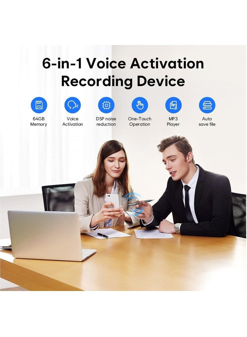 64GB Digital Voice Recorder - Voice Activated Recorder with Playback, Professional Audio Recorder for Lecture/Meeting/Course, Portable Audio Recorder Transfer File to Computer (Black)