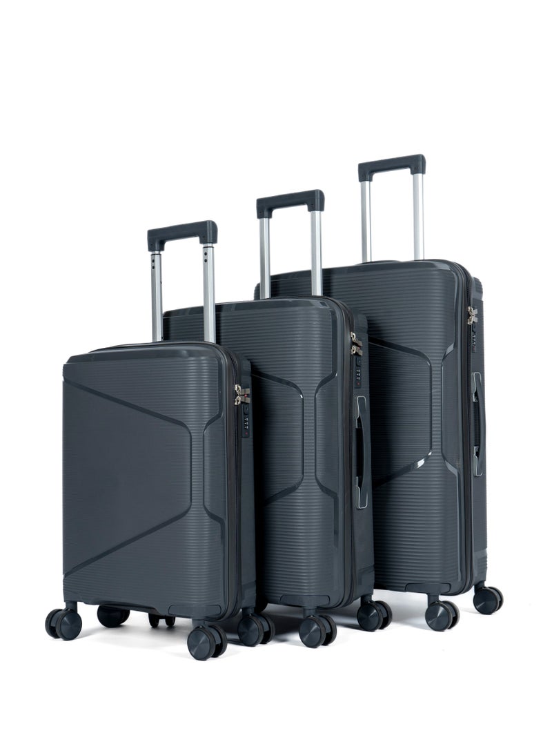 Unbreakable Travel Luggage Set with Hand Carry Trolley and Suitcases Featuring Double Spinner Wheels