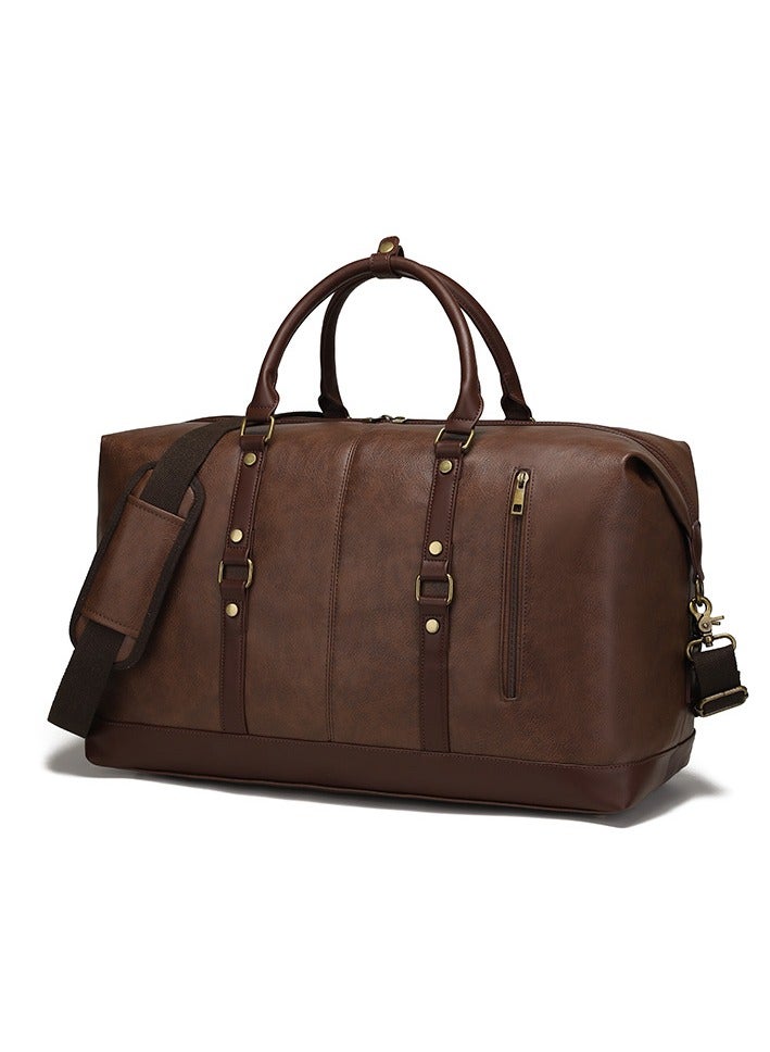 New wear-resistant PU travel bag, business style, solid color, outdoor shoulder bag, storage bag