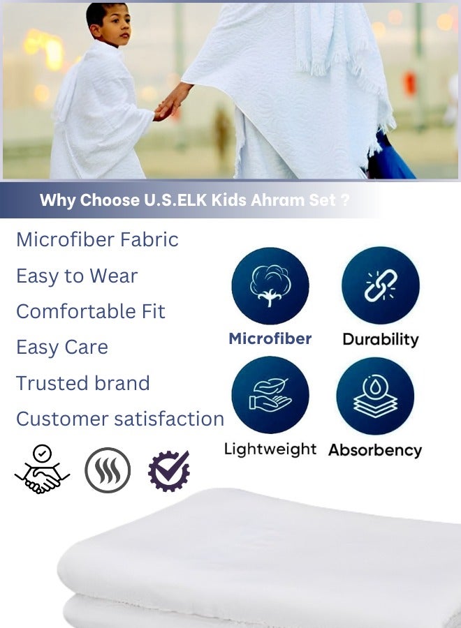 Kids's Ahram Set for Hajj & Umrah | Easy-to-Wear & Comfortable Muslim Wear Ihram Set | Premium 2 Ahram Towels for Boys | Umrah Wearing Towel | white ihram towel