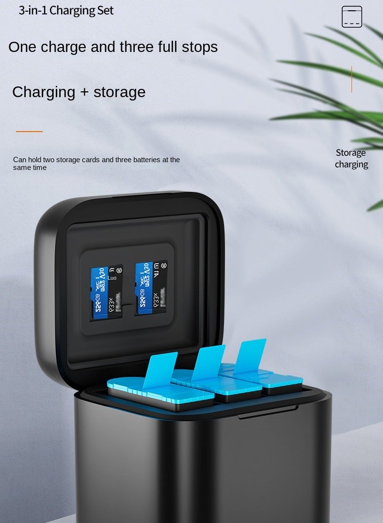 Smart Battery Organizer and Charger for GoPro Hero 12/11/10/9 – 3 Batteries + 2 SD Card Slots, 2.4A Fast Charging, Overcharge/Overcurrent/Overvoltage/Short Circuit/Temperature Protection, Type-C Input