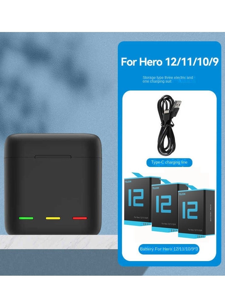 Smart Battery Organizer and Charger for GoPro Hero 12/11/10/9 – 3 Batteries + 2 SD Card Slots, 2.4A Fast Charging, Overcharge/Overcurrent/Overvoltage/Short Circuit/Temperature Protection, Type-C Input