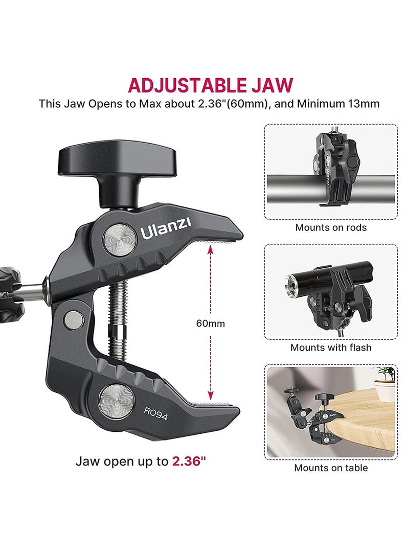 Ulanz i R094 Super Clamp Multi Functional Camera C Clamp Built in 360 Magic Arm Double Ball Head 1/4 3/4 Adapter For Photography Action Camera Video Production Lights Streaming Ronin Extras