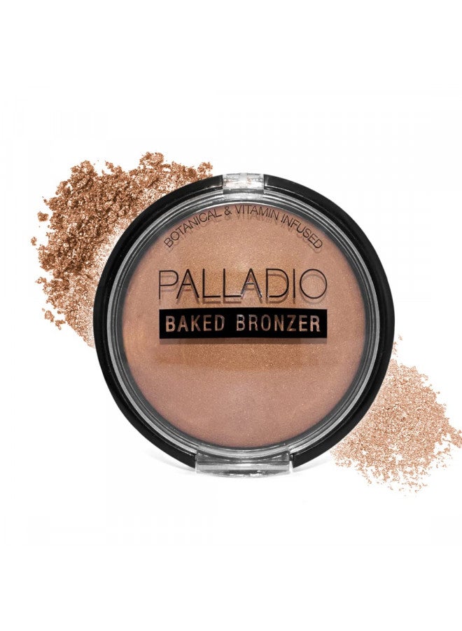 Palladio Baked Bronzer, Highly Pigmented and Easy to Blend, Shimmery Bronzed Glow, Use Dry or Wet, Lasts all day long, Provides Rich Tanning Color Finish, Powder Compact, Caribbean Tan