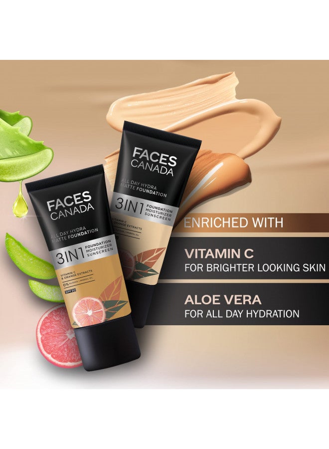 FACESCANADA All Day Hydra Matte Foundation with SPF 30 - Absolute Ivory | 3-in-1 Foundation Moisturizer Sunscreen | Oil Free with Vitamin C | 0.85 Fl oz (25ml)