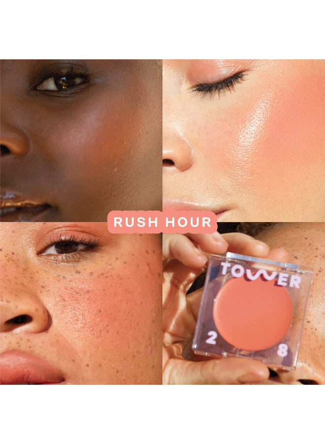 Tower 28 Beauty BeachPlease Cream Blush for Cheeks and Lips - Multi-Purpose Lip and Cheek Tint in Sun-Kissed Peach Blush - for Sensitive Skin Color RUSH HOUR, Luminous Finish