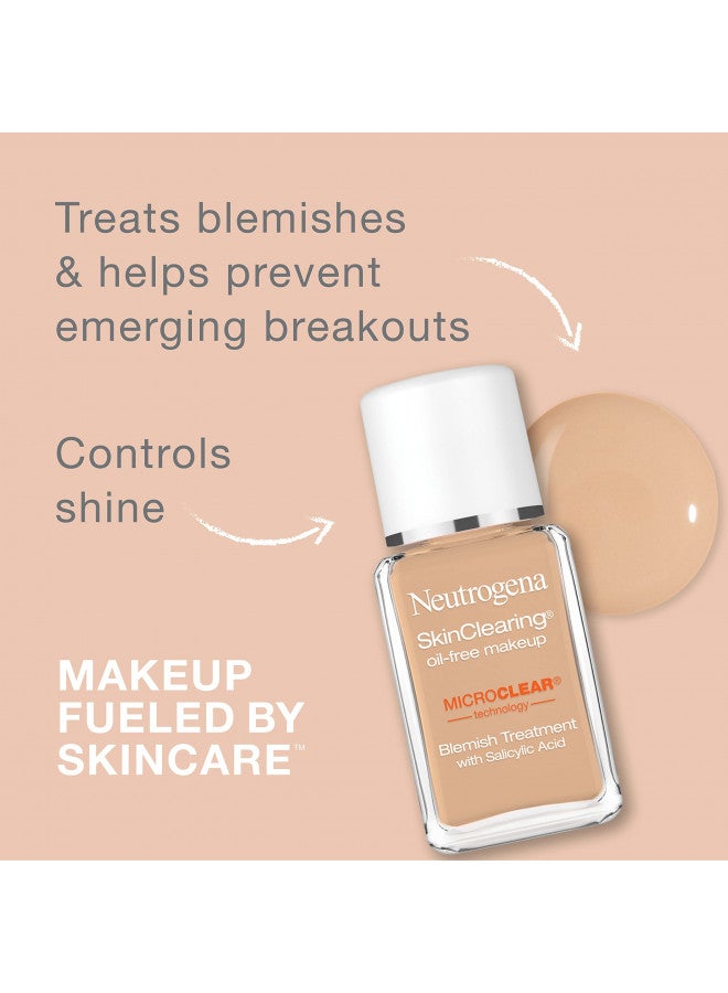 Neutrogena SkinClearing Oil-Free Acne and Blemish Fighting Liquid Foundation with.5% Salicylic Acid Acne Medicine, Shine Controlling Makeup for Acne Prone Skin, 20 Natural Ivory, 1 fl. oz