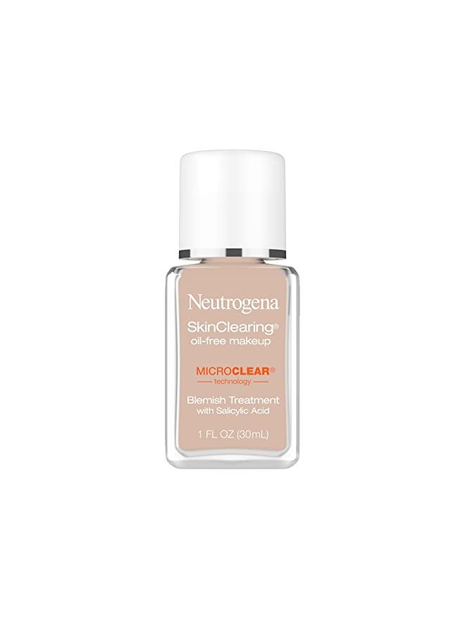 Neutrogena SkinClearing Oil-Free Acne and Blemish Fighting Liquid Foundation with.5% Salicylic Acid Acne Medicine, Shine Controlling Makeup for Acne Prone Skin, 20 Natural Ivory, 1 fl. oz