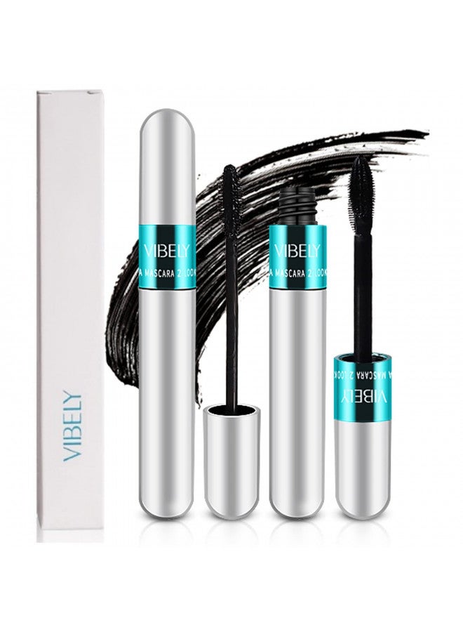 2 Pack 2 in 1 Mascara 5x Longer Waterproof Lash Cosmetics Natural Lengthening and Thickening Effect No Clumping Superstrong Magic 4d Silk Fiber For Vibely Mascara Makeup (2 Pack)