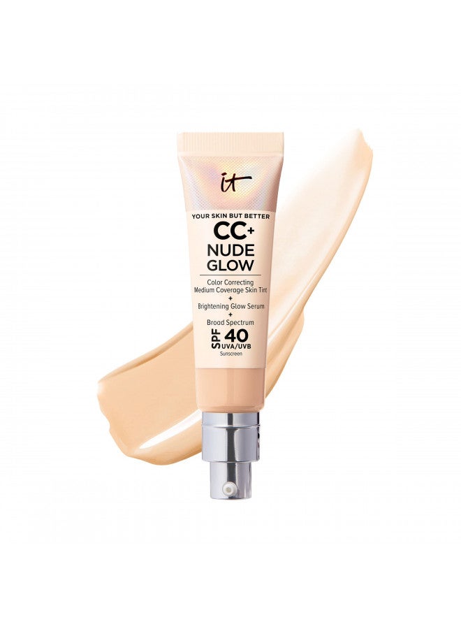 IT Cosmetics CC+ Nude Glow Lightweight Foundation + Glow Serum with SPF 40 - With Niacinamide, Hyaluronic Acid & Green Tea Extract - Light Medium - 1.08 fl oz