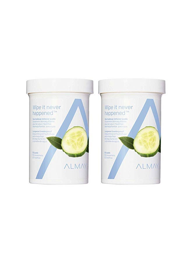 Eye Makeup Remover Pads by Almay, Longwear & Waterproof, Hypoallergenic, Fragrance Free, Dermatologist & Ophthalmologist Tested, 120 Pads (Pack of 2)