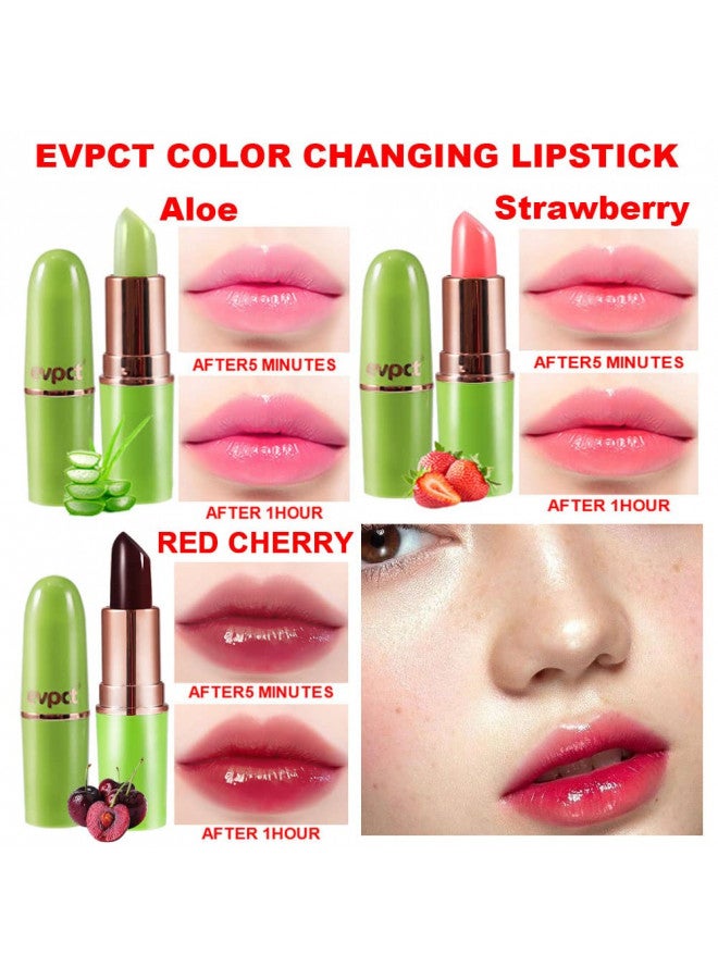 evpct 3Pcs Aloe Vera Strawberry Black Red Cherry Lip Color Changing Lipstick Tinted Lip Balm Set Magic PH Color Change Changing Jelly Lipstick Women labiales labial magicos mate 24 horas originales