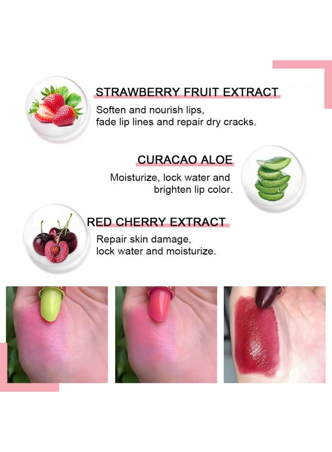 evpct 3Pcs Aloe Vera Strawberry Black Red Cherry Lip Color Changing Lipstick Tinted Lip Balm Set Magic PH Color Change Changing Jelly Lipstick Women labiales labial magicos mate 24 horas originales
