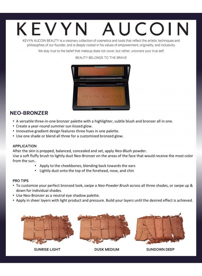 Kevyn Aucoin The Neo-Bronzer, Dusk Medium: 3 in 1 makeup palette. Highlighter, blush & bronzer in one smooth gradient makeup compact. Shimmer & matte in light, medium & deep. Sun-kissed to bronzed.