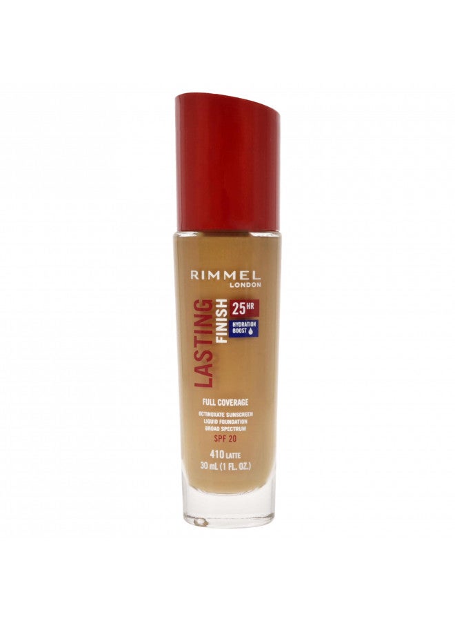 Rimmel London Lasting Finish 25HR - 410 Latte - Foundation, 25-Hour Wear, Full Coverage, Waterproof, 1oz