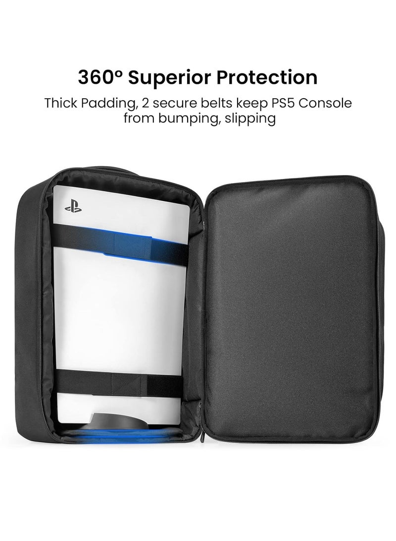 Travel Backpack for PS5/ PS5 Pro Console, Accessories, Eco-Friendly Protective Carrying Case Storage Bag Compatible with Sony PlayStation 5 Console, Headset, 2 Game Discs, PS5 Controller, Charging Station