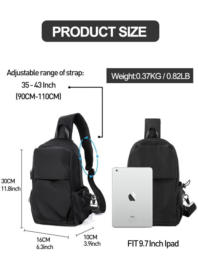 Sling Backpack Small Multipurpose Crossbody Shoulder Bag Travel Daypack for Men Women, Lightweight One Strap Sling Bag Backpack for Hiking Walking Biking Travel Cycling USB Charger Port-Nylon