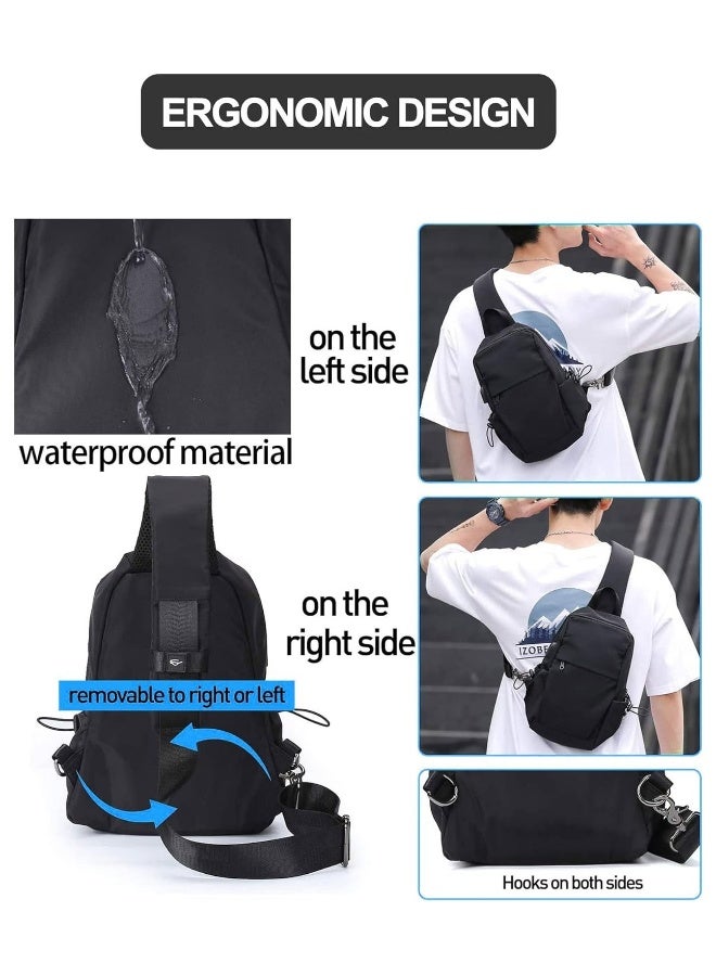 Sling Backpack Small Multipurpose Crossbody Shoulder Bag Travel Daypack for Men Women, Lightweight One Strap Sling Bag Backpack for Hiking Walking Biking Travel Cycling USB Charger Port-Nylon