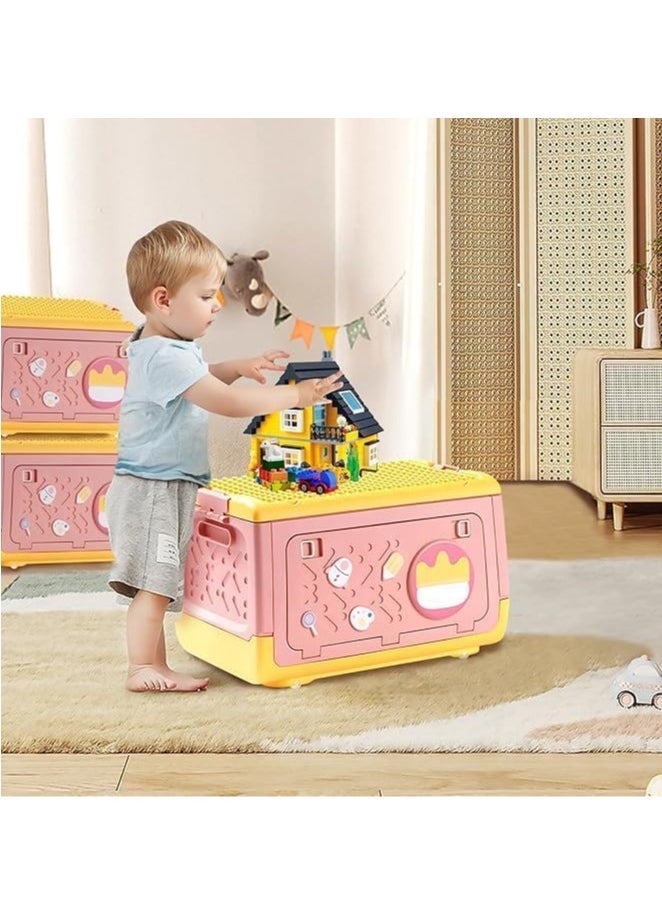 Toy Storage Box with Wheels for Kids 20L, Multipurpose Portable Storage Case Container Cute for Games Book Puzzles Kids Bedroom Nursery Room