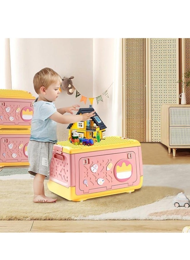 Toy Storage Box with Wheels Multipurpose Portable Storage Case Container Cute for Games Book Puzzles Kids Bedroom Nursery Room