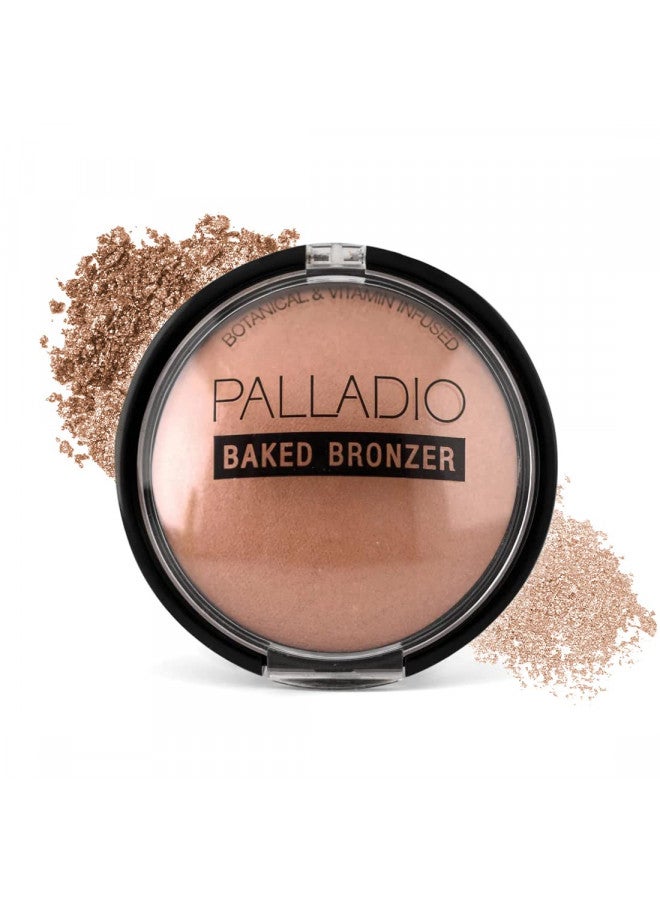 Palladio Baked Bronzer, Highly Pigmented and Easy to Blend, Shimmery Bronzed Glow, Use Dry or Wet, Lasts all day long, Provides Rich Tanning Color Finish, Powder Compact, Atlantic Tan