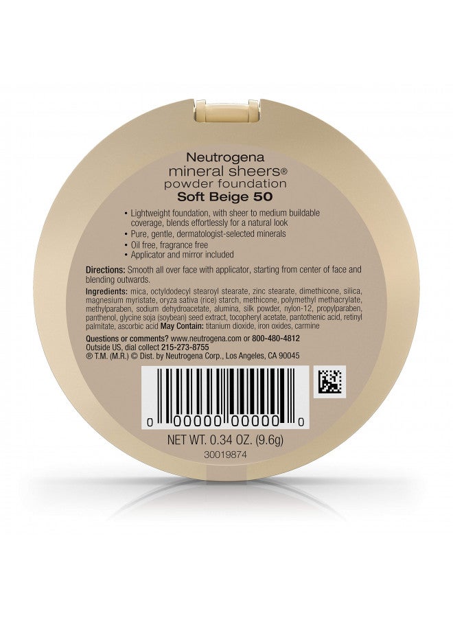 Neutrogena Mineral Sheers Powder Foundation, Soft Beige 50, 0.34 Ounce