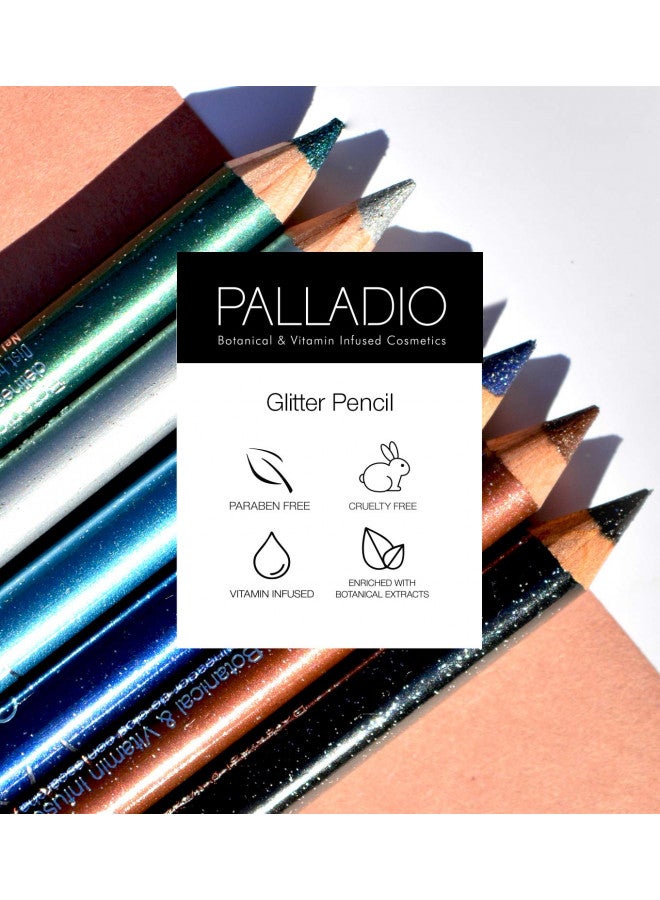 Palladio Glitter Eyeliner Pencil Longlasting Creamy Cosmetic Pencil Shimmer Eye Liner Buttery Smooth Tip Professional Makeup Glittery Pencil Sharpenable, Silver Sparkle