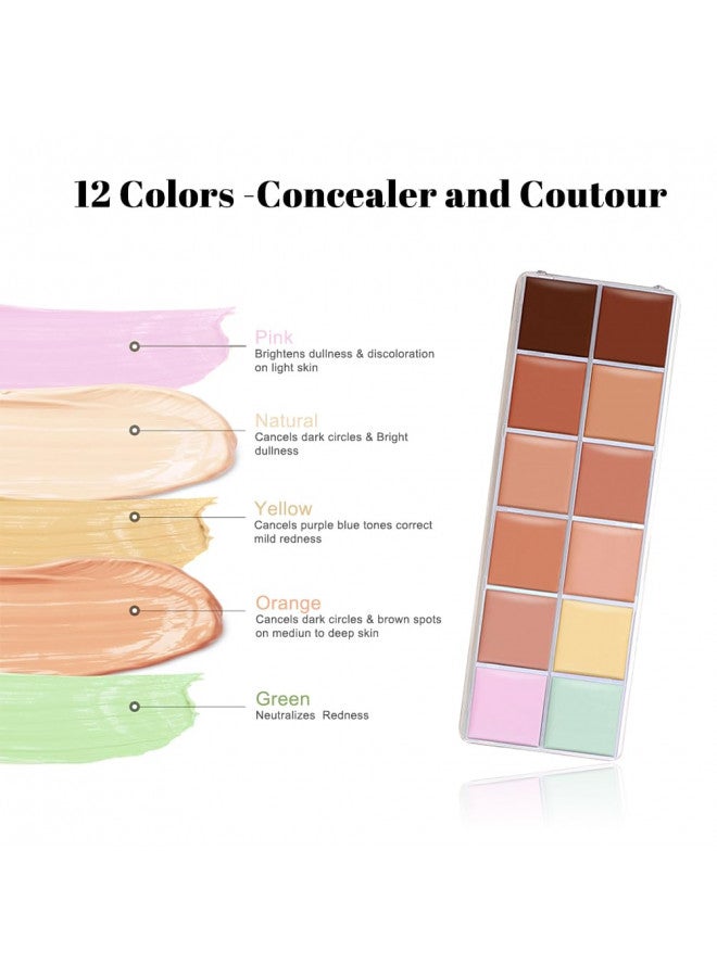 VERONNI Cream Concealer Palette, 12 Colors Makeup Contour Face Contouring Cream Palette, Full Coverage Camouflage Base Foundation Makeup Palette, Professional Daily Makeup