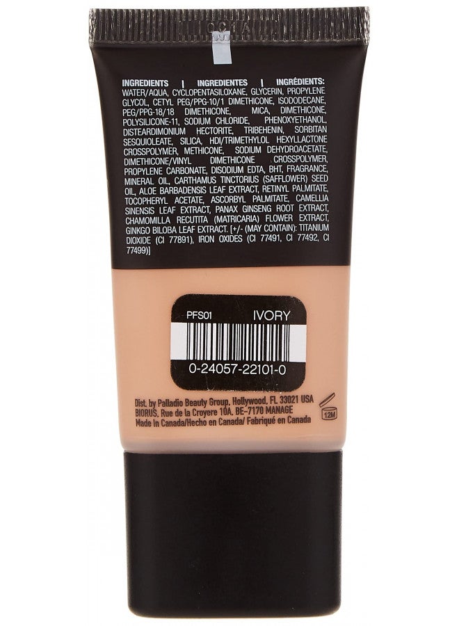 Palladio Powder Finish Liquid Foundation, Natural Matte Appearance, Reduces Fine Lines, Covers Large Pores, Hides Imperfections, All Day Wear, Sheer to Medium Coverage, Ivory