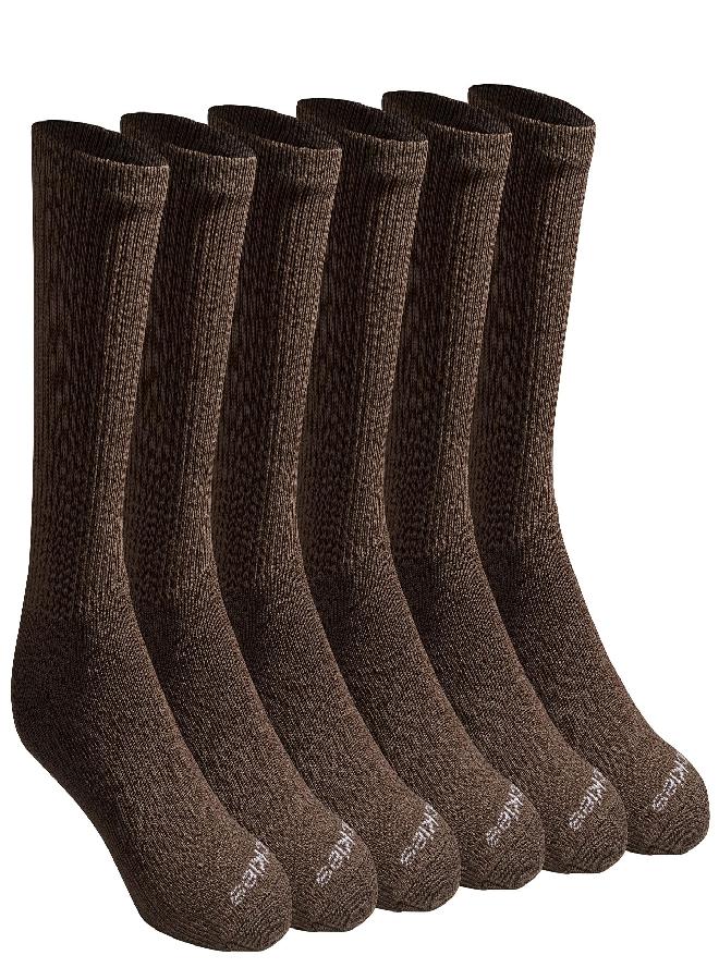 Dickies mens Dri-tech Moisture Control Crew Multipack Casual Sock, Essential Worker Brown (6 Pairs), Shoe Size 6-12 US