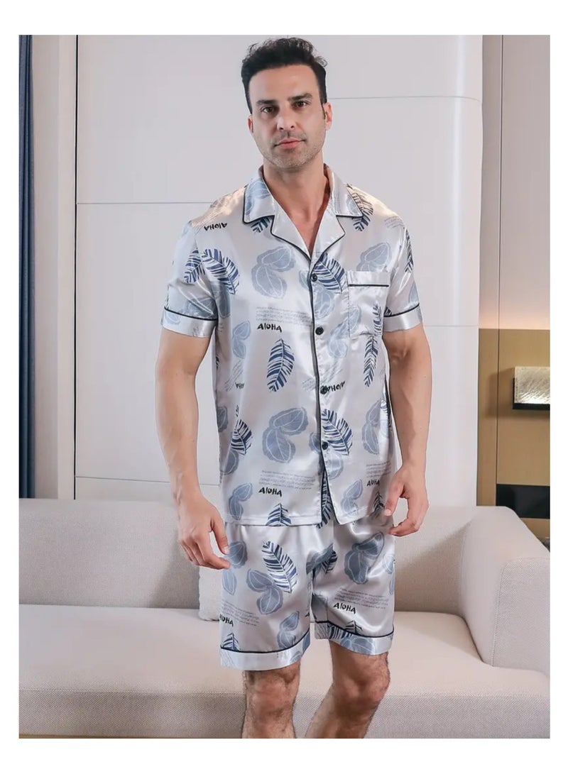 Pajama Sets For Mens Short Sleeve Sleepwear 2 Pieces Loungewear with Pockets