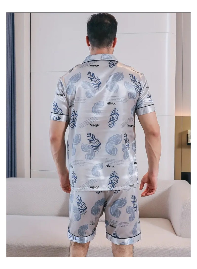 Pajama Sets For Mens Short Sleeve Sleepwear 2 Pieces Loungewear with Pockets