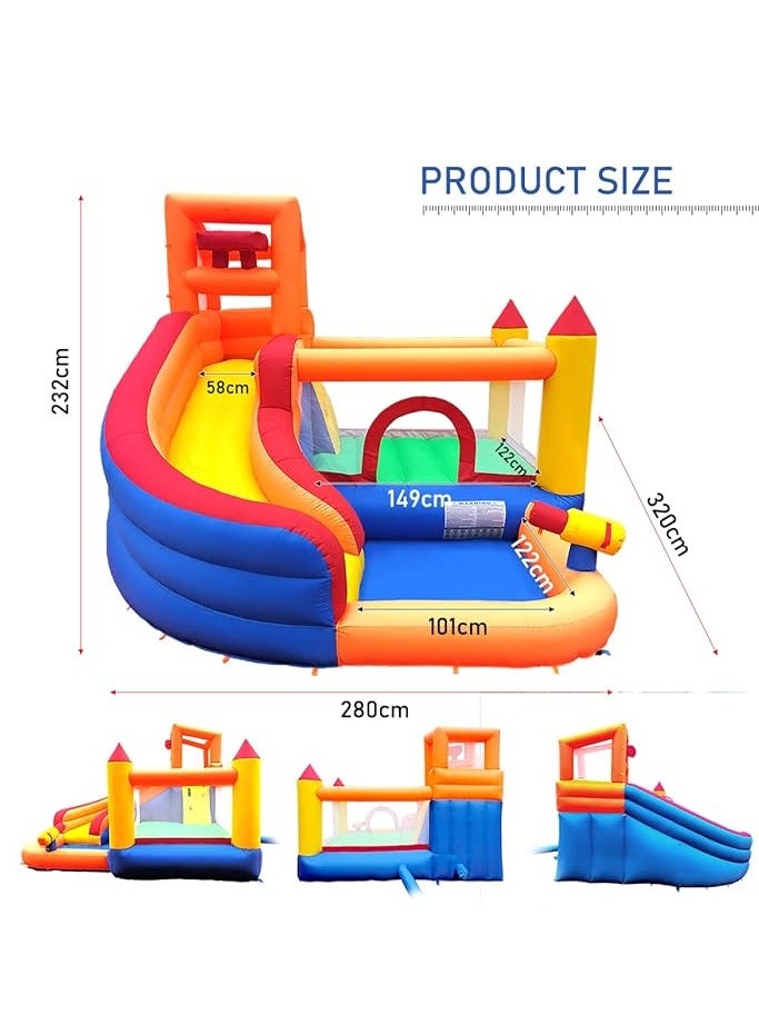 Bouncy Castle Inflatable Trampoline Bounce House with Slide Climbing Wall Ball Pit Cannon Bucket Dump for Kids Indoor Outdoor