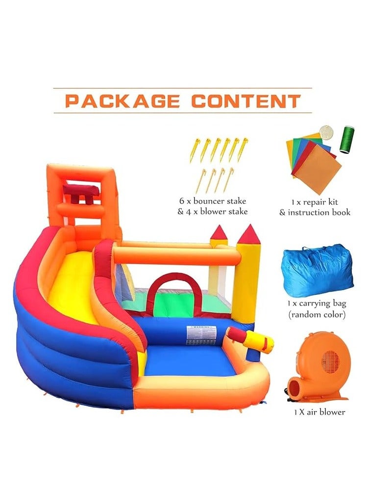 Bouncy Castle Inflatable Trampoline Bounce House with Slide Climbing Wall Ball Pit Cannon Bucket Dump for Kids Indoor Outdoor