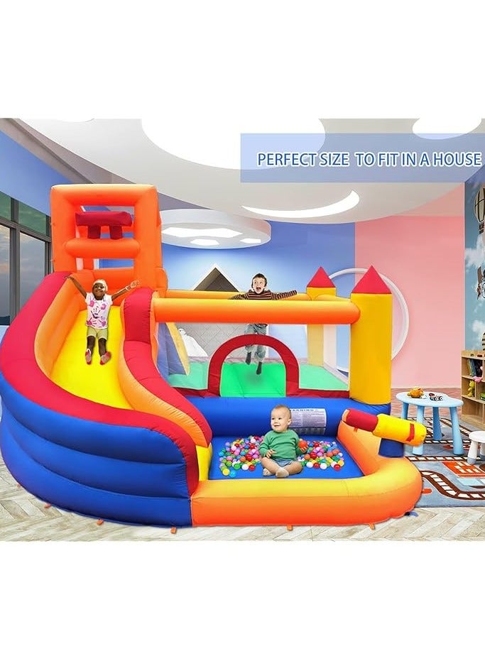 Bouncy Castle Inflatable Trampoline Bounce House with Slide Climbing Wall Ball Pit Cannon Bucket Dump for Kids Indoor Outdoor