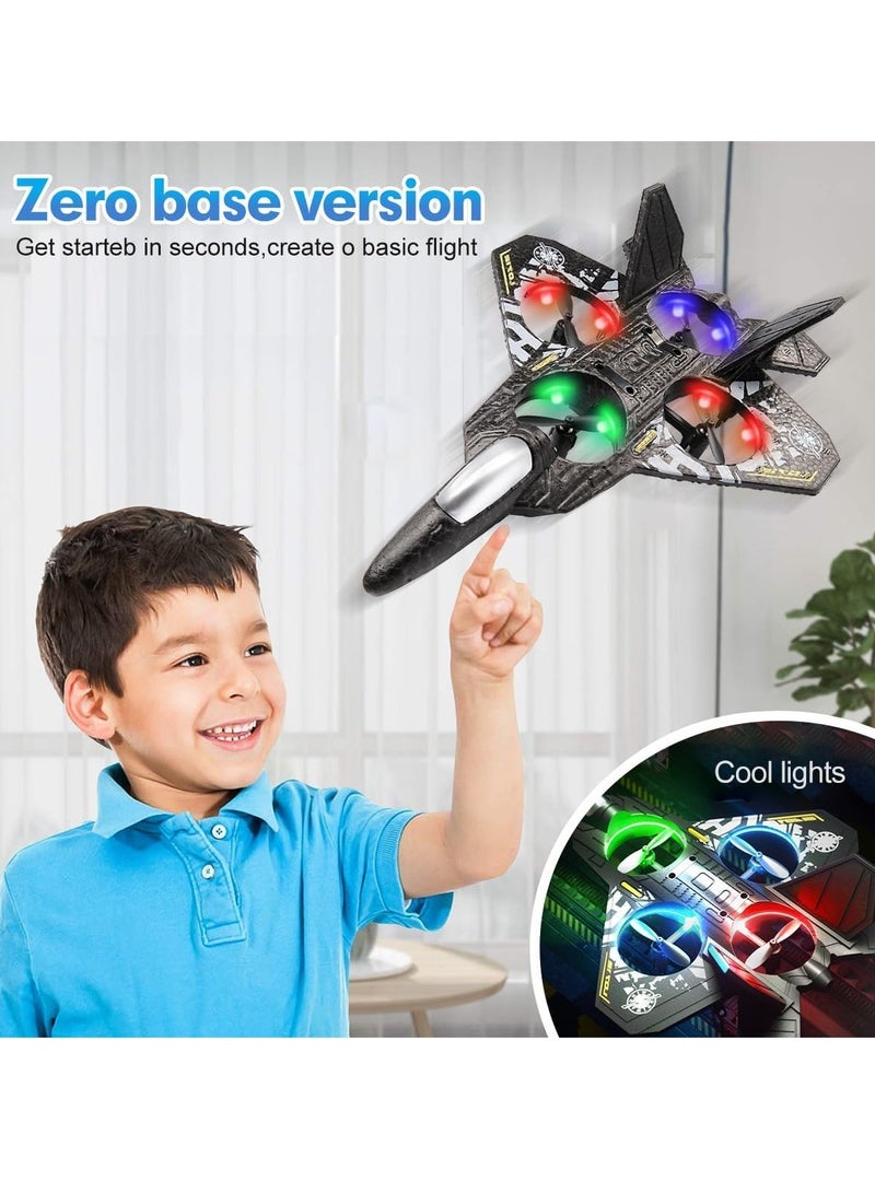 HOUMT RC Plane Helicopter, RTF 2.4GHz 6-axis Gyro Quadcopter RC Fighter Stunt Airplane Jet Fighter with 3D Flip, Gravity Sensing, Spray Stunts Easy to Fly Aircraft Toy for Adult Kids